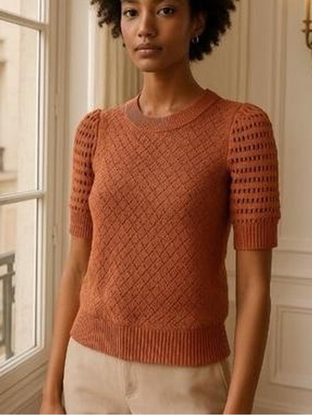 MADEWELL Atwater Crochet Sweater Tee Afterglow Openwork Knit Top